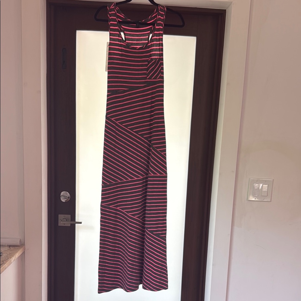 Aqua maxi dress pink & grey stripes. Bloomingdale’s